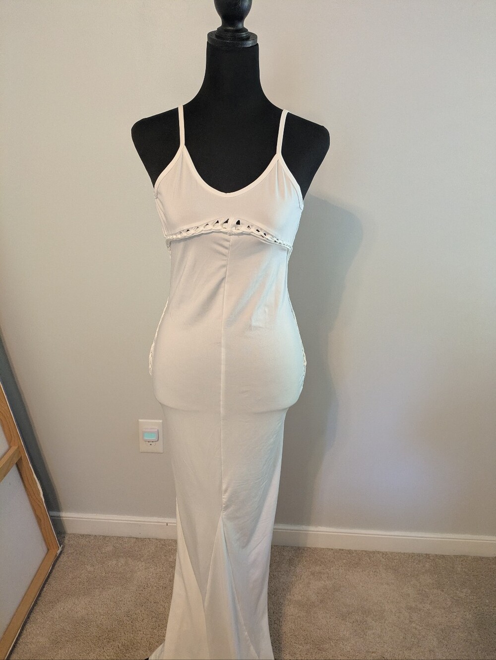NWT Micas Bodycon Cut Out Mermaid Dress Size L Hollow Out Slip Pleated Off White